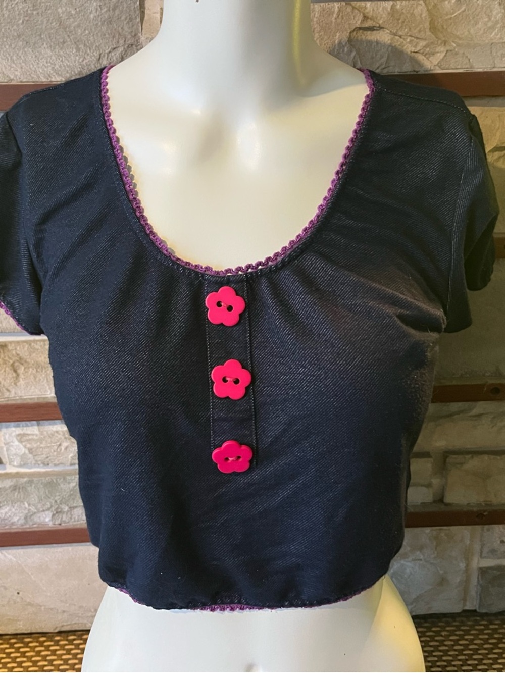Current Mood XL Dark Blue with Pink Button Shirt